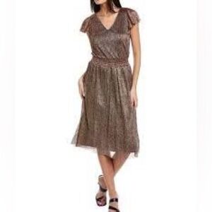 Vince‎ Camuto Flutter Sleeve Midi, Gold Black Metallic, Size Small, NWOT